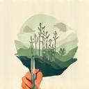 Icon representing design with a pen drawing a landscape.