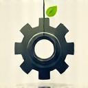 Icon representing engineering with gears and a sprout.