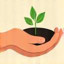 Icon representing support with a hand nurturing a plant.