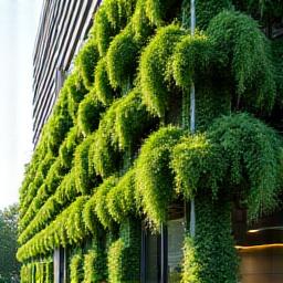 A lush, green living wall on a modern building.
